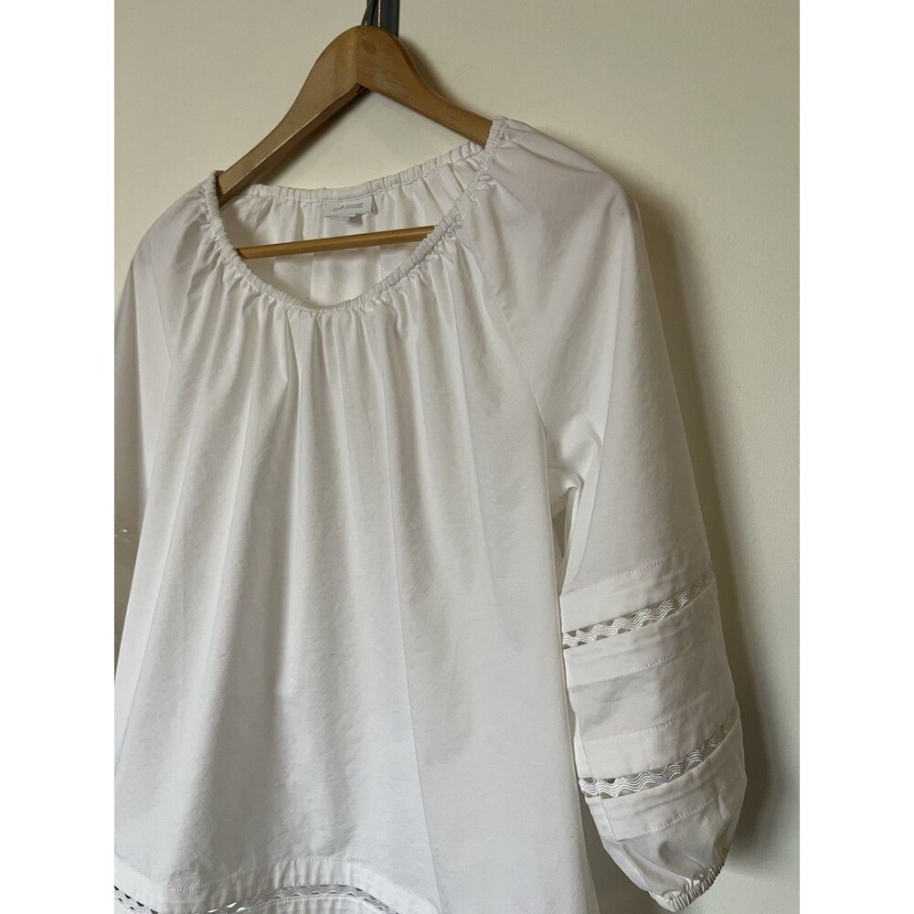 J Jill White Shirt Collection 3/4 Puff Sleeve Peasant Blouse Size Small Petite - Picture 2 of 10
